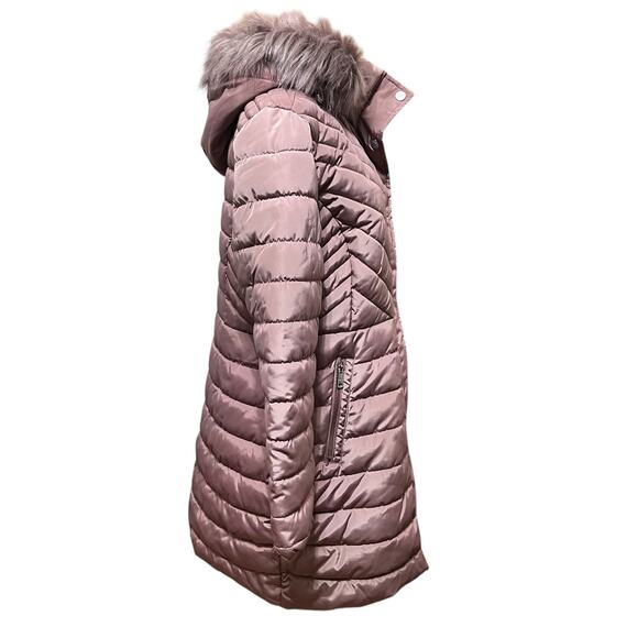 Kenneth Cole Womens Dusty Rose Chevron Quilted Down Long Puffer Jacket Sz L - Picture 6 of 13